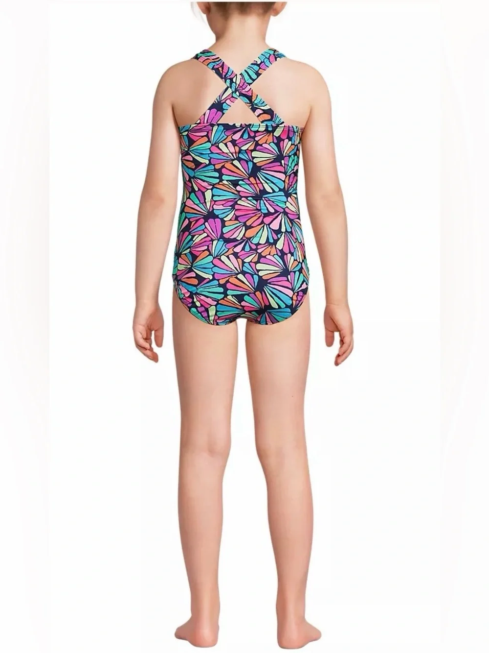 Lands’ End Girls XL 14/16 One Piece Swimsuit Colorful Floral HighClo NWT